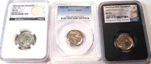 Lot (3) NGC PCGS MS 66 Buffalo Nickels 1937 1937 D 1938 D, Better GEM+ 5C Type