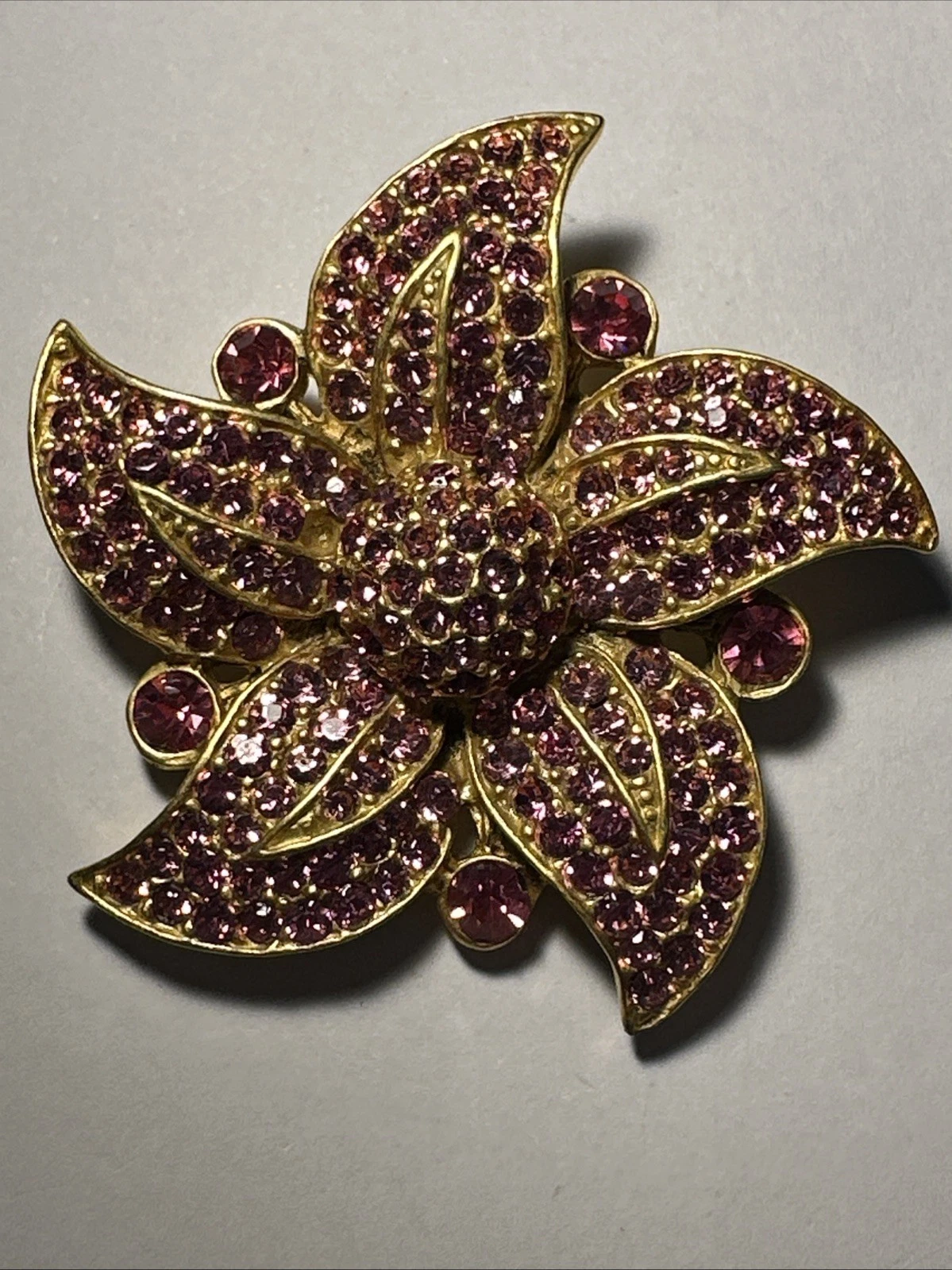 Broche Fleur Dorée À Strass Rose Bijoux Fantaisie