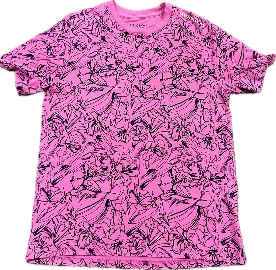 MUNICIPAL Sport Utility Gear Floral Print Tee Size M Pink Cotton Modal T-Shirt