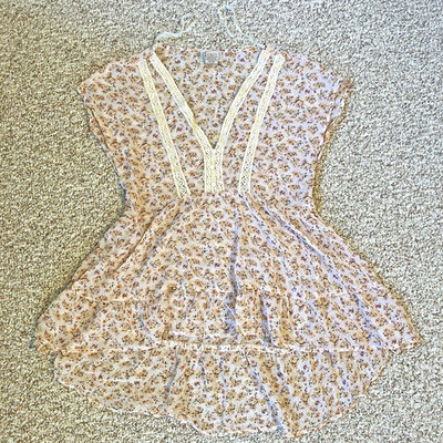 Y2K Sheer Floral Babydoll Top Size S Blouse Fairy Coquette Cottage Ditsy Boho