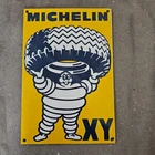 VINTAGE YELLOW MICHELIN XY OLD US GASOLINE OIL GAS PUMP ENAMEL PORCELAIN SIGN