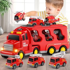 5 in 1 Fire Truck Cars for Toddlers 3-5, Boy Car Truck Toys with Light Sound,...