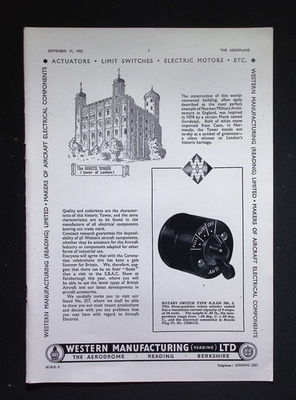 #ad Original 1953 Advert Western Manufacturing Aircraft Electrical Components GBP 14.99