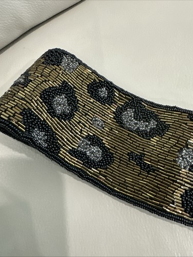 Vintage Chino Classic Black Gold beaded leopard print wide belt 34 In S /M - Picture 5 of 7