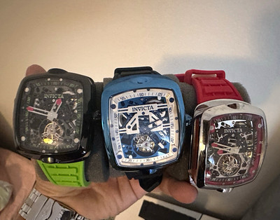 Invicta tourbillon Diablo Tonneau Case Silicone Strap Watch Lot of 3.
