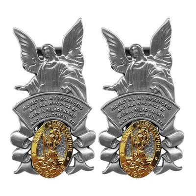 St Christopher Medal for Car Visor Clip, Guardian Angel Car Medal, Bless Driv...