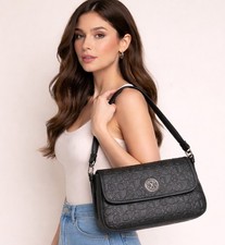 NWT CXL by Christian Lacroix Clara Embossed Logo Shoulder Bag Black Faux Leather