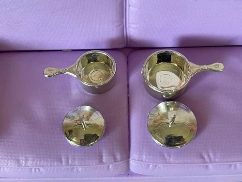 VINTAGE BARBIE Doll Pots and Lids ,  2 Silver Pots with 2 Lids ,VERY NICE!