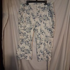 Faded Glory 16 Floral Print Cargo Capri Pants White Blue Cotton Blend Boho Chic