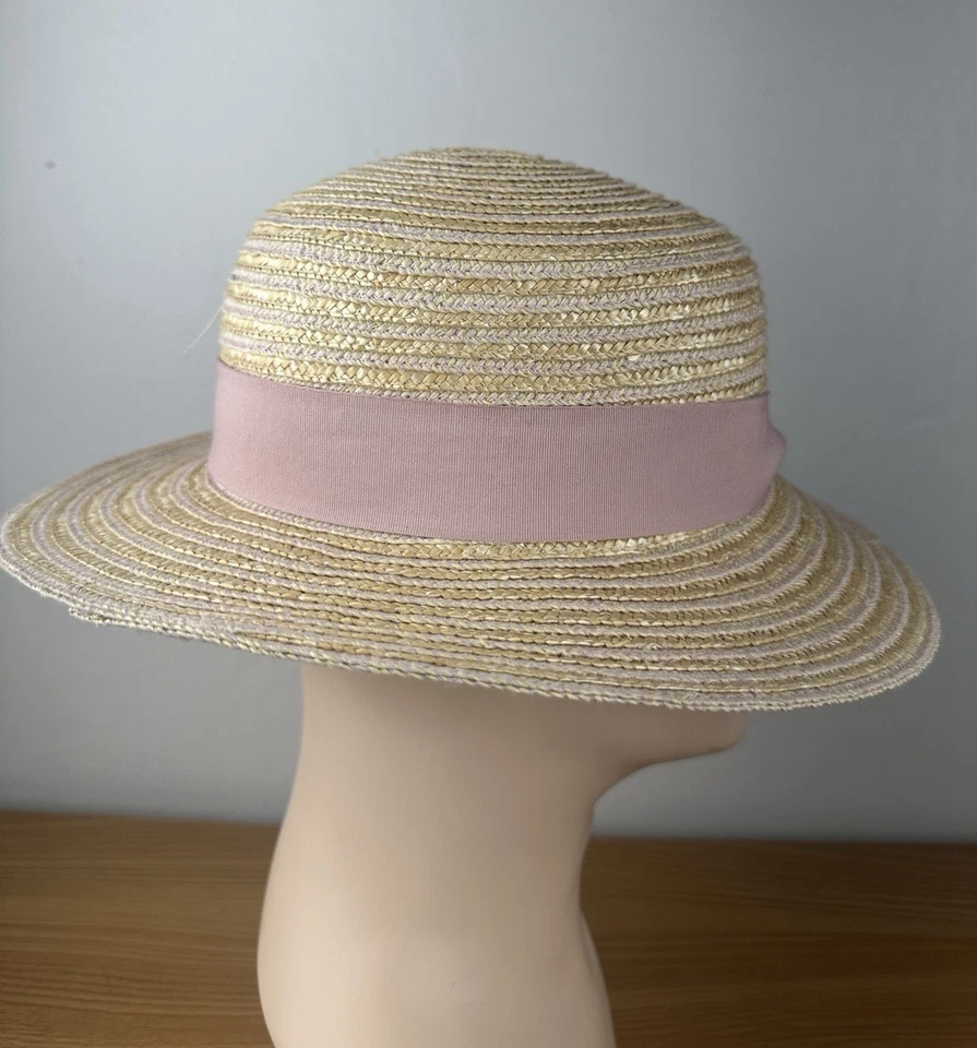 Sombrero de paja Nine West para mujer beige gorra para el sol ala ancha cinta rosa vacaciones Foto 4 de 4