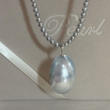Mabe Pearl Pendant Necklace 40-45cm 4mm Beads Large 4cm Grey Pearl Gift for Her