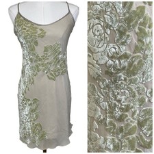 Vintage Betsey Johnson Floral Burnout Velvet Silk Slip Dress Women S Sage Green