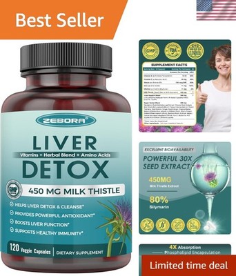 Natural Milk Thistle Extract for Liver Support & Wellness - 120 Veggie Capsules