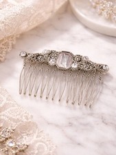 Vintage Silver Crystal Bridal Hair Comb