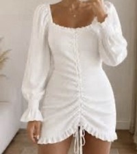BNWT Flamant Rose White Smocked Bardot Mini Dress – Size M – Adjustable Ruched