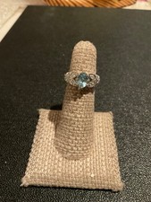 Vintage RJ Blue Topaz Cubic Zirconia Sterling Silver Ring - Size 5