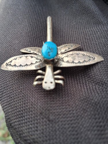 Vintage Navajo Sterling Silver Turquoise Dragonfly Pin Pendant Southwestern 7.5.