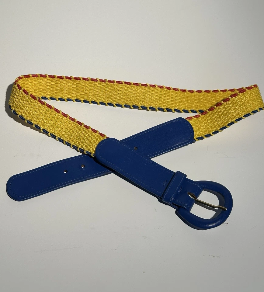 Cinturón elástico/de cuero azul, amarillo y rojo Christian Dior vintage para mujer  Foto 3 de 4