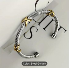 Stainless Steel Cable Open Bangle Bracelet for Women