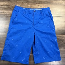 Under Armour UA Golf Shorts Boys Youth Golf Clubs Print Blue Size 18