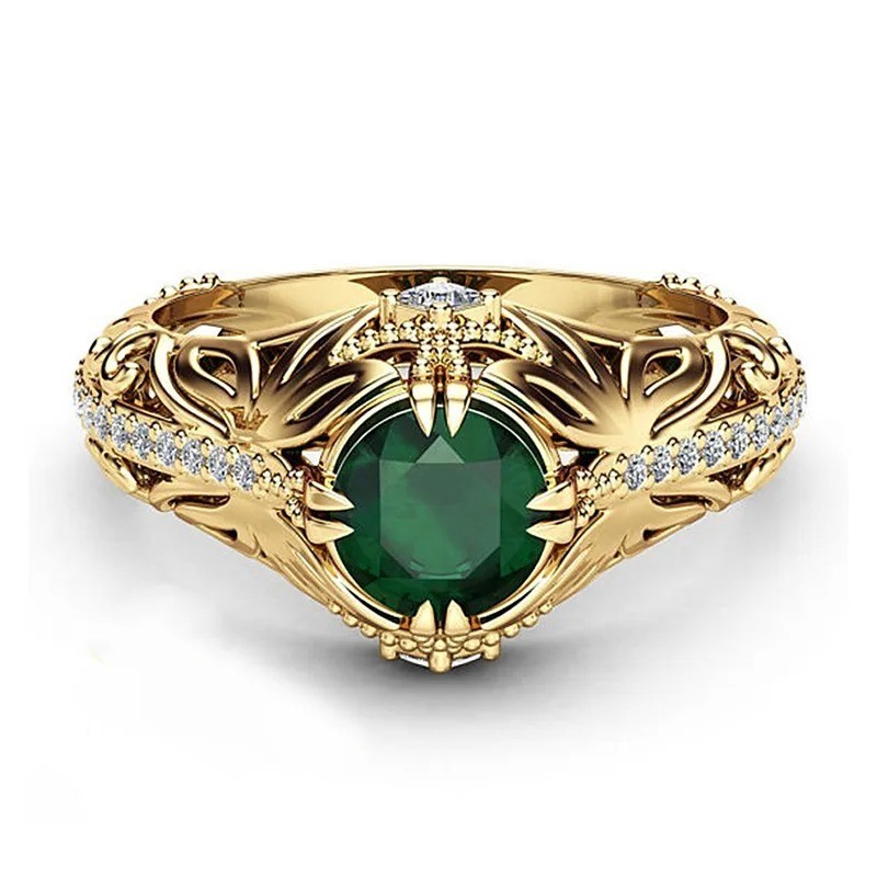 Nuevo Anillo De Oro 14k Mujer Puro Oro Anillo Brillante Con Esmeraldas Para Mujer