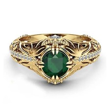 New Anillo De Oro 14k Mujer Puro Oro Anillo Brillante Con Esmeraldas Para Mujer