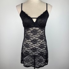 Black Floral Lace Sheer Chemise Slip Gown Adjustable Straps Womens Size Medium
