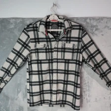 thirtytwo Plaid Fleece Shirt Jacket Mens Large Gray Black Button Front Snowboard
