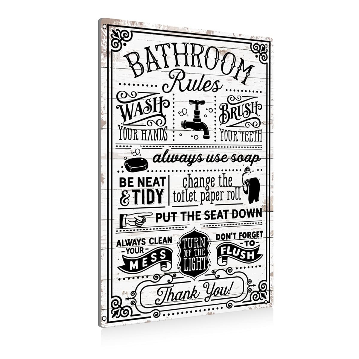 Funny Bathroom Rules Metal Sign - Farmhouse Wall Decor for Bathrooms