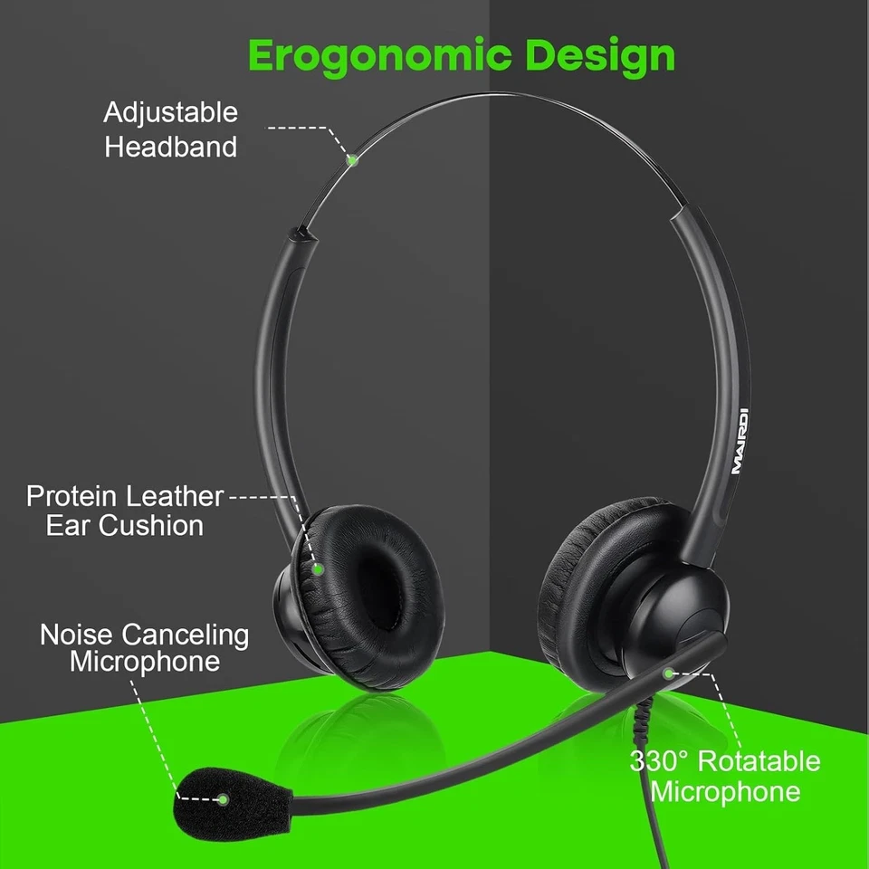Call Center Headset with 2.5mm & 3.5mm Connector for Deskphone Cell Phone PC - Image 2 of 4