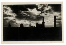 RPPC Egypt silhouette sunset tombs of Mamelouks real photo postcard