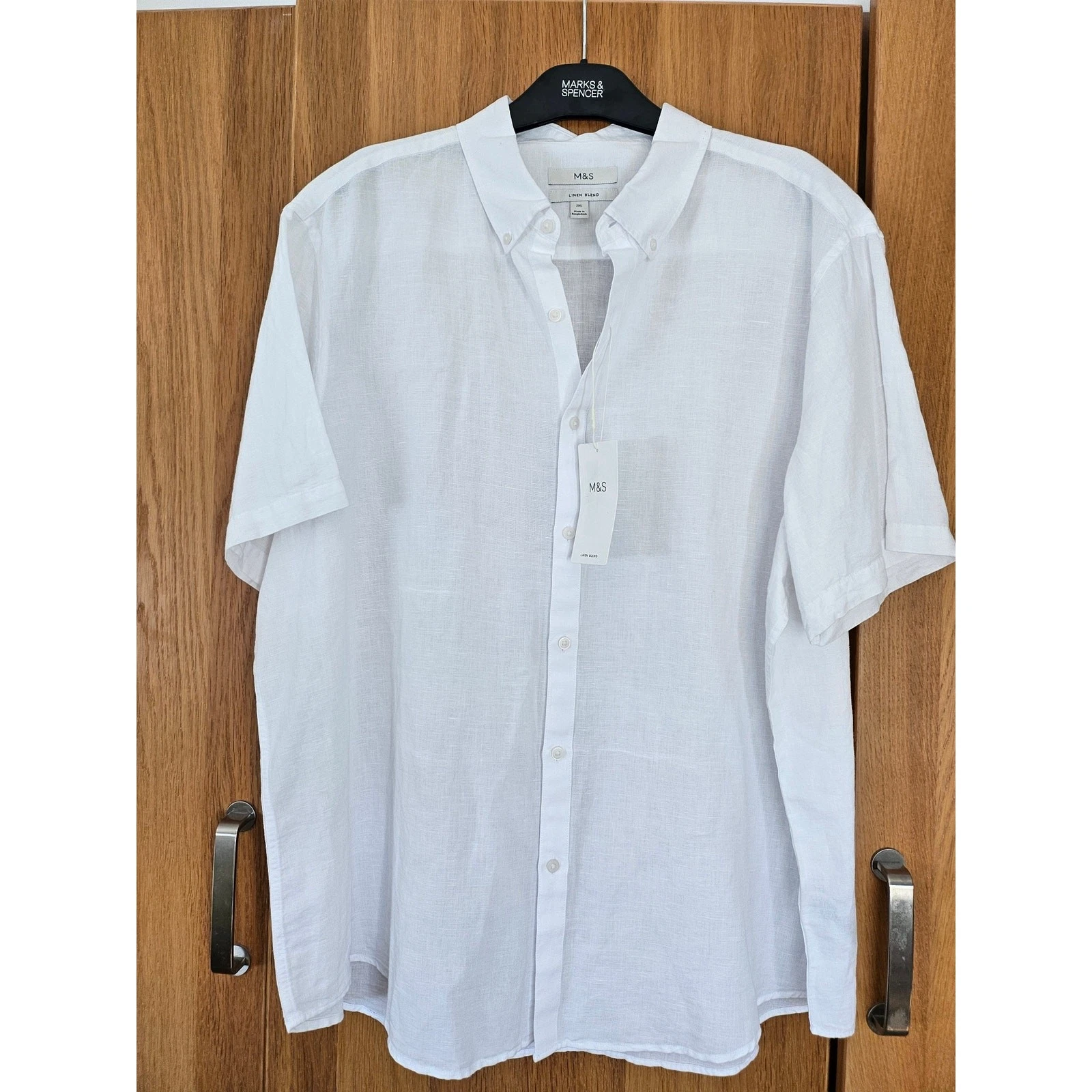 New Mens Marks & Spencer White Linen Blend Short Sleeve Summer Shirt 2XL £28
Opens in a new window o
