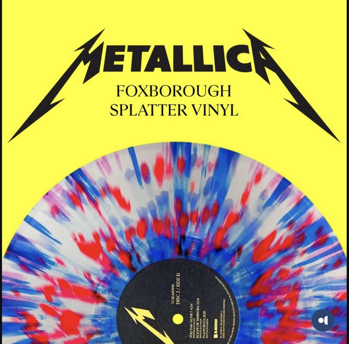 Metallica Boston Foxborough Pop Up Shop Exclusive Splatter Vinyl