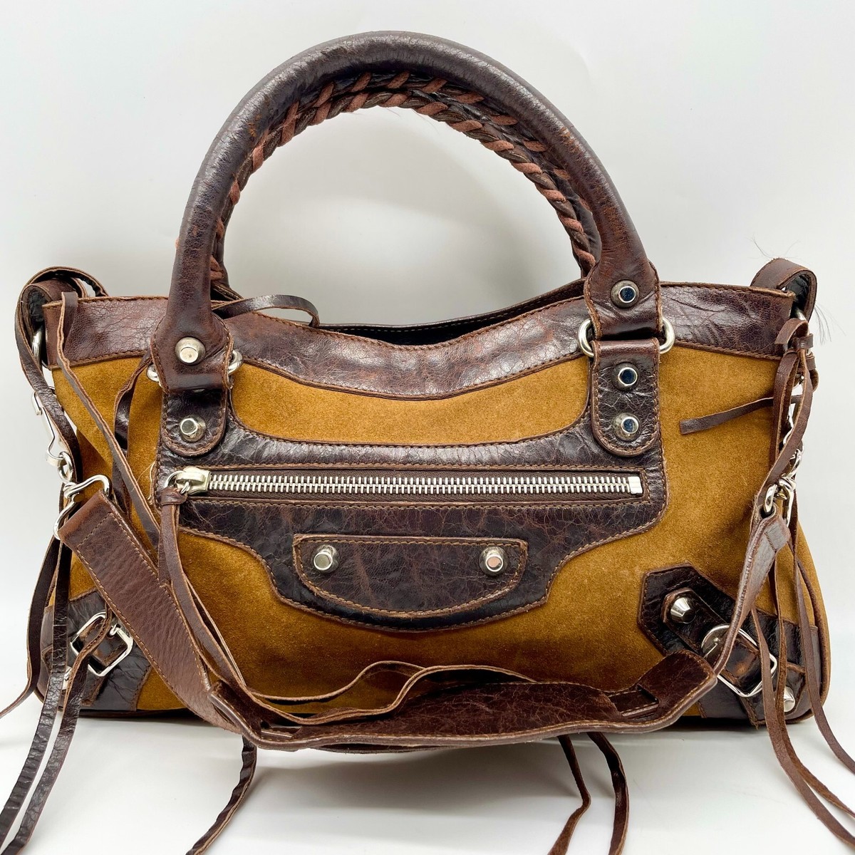 BALENCIAGA The First 2way Handbag Suede Leather Brown 103208 Shoulder bag Auth