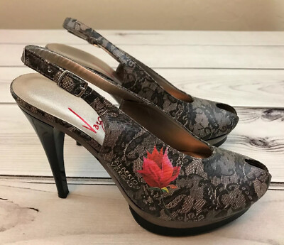 Alberto Vargas Pinup Artist x Icon Shoes Leather Platform Heels Peep Toe 37 6.5