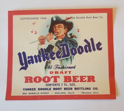 1946 Yankee Doodle Root Beer label (Oakland California) 3'' x 3''