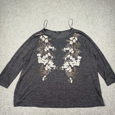 Ulla Popken Knit Shirt EU 62/64 UK 36/38 USA 32/34 Floral Gris Stretch Top