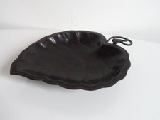ART DECO NOUVEAU ANCIEN PLAT PLATEAU PRESENTOIR FER FORGE FORME FEUILLE 30 CM