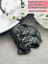 Jade Obsidiana Elefante Animal Dije Colgante Collar Cuentas Cordón Hecho a Mano Tallado