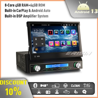 8-Kern 64GB Android 13 Single DIN GPS Stereo 1 DIN Head Unit Radio CarPlay BT 5.0