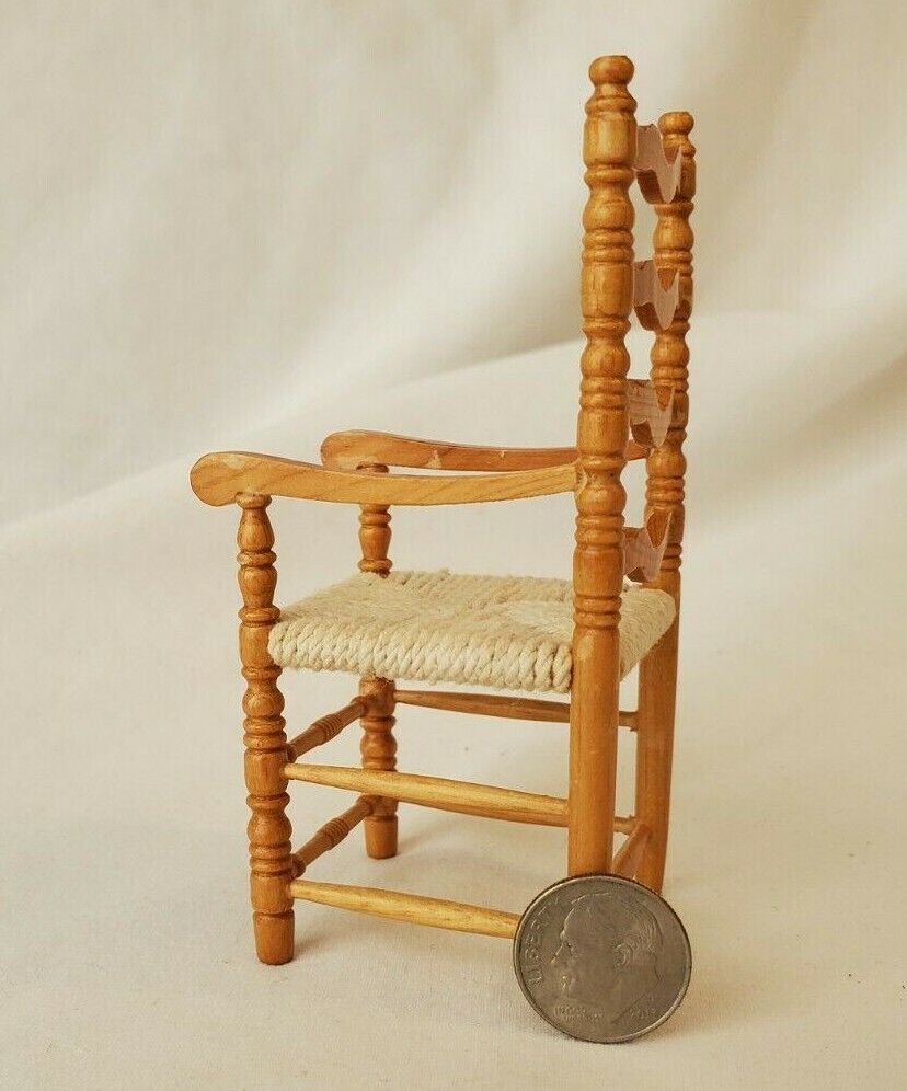 4 Vintage Dollhouse Miniature Ladder Back Chairs Rope Seats 1:12th