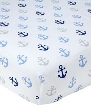 Little Love by NoJo Separates White /Blue Anchors Printed Crib Sheet 52" x 28"