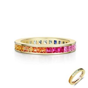 Authentic *BRAND * Sterling Silver Gold-Plated w/ 3CTW Sapphires Rainbow Eternity Band