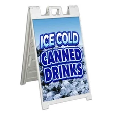 ICE COLD CANNED DRINKS Signicade 24x36 Aframe Sidewalk Sign Banner Decal