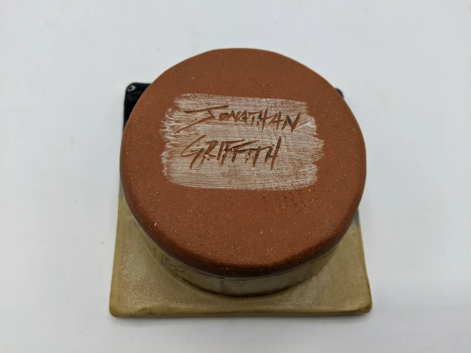 手工工作室陶器池花花瓶花卉青蛙签名蓝色 — 第 4/4 张图片