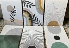 Boho Wall Art 6 Abstract Prints on Canvas Sage Green/Tan BRAND NEW OPENED BOX