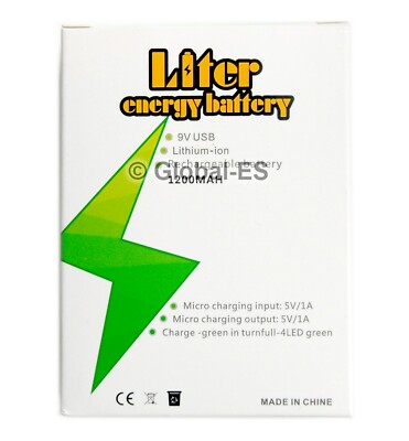 PP3 9V 1200mAh USB Rechargeable Li-Ion Battery OTG Phone Power - Foto 10