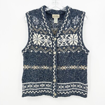 Vtg St Johns Bay Sweater Vest M Nordic Knit Snowflake Fair Isle Grandmacore  Wool