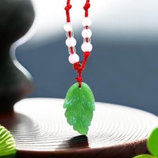 Green Real Jade Leaf Pendant Necklace Natural Jewelry Luxury Energy Gift Chain