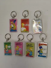 7 Different Vintage Lucite 1989 The Simpsons  2 Side Keychain w Rings